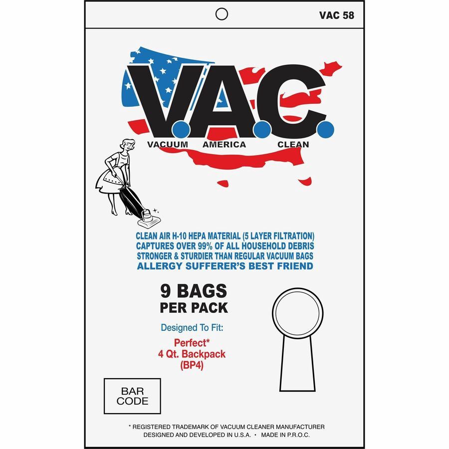 Bags, Cloth, Round Collar, 4Qt, 9pk, Perfect PP4, PP5 Backpack Vac
