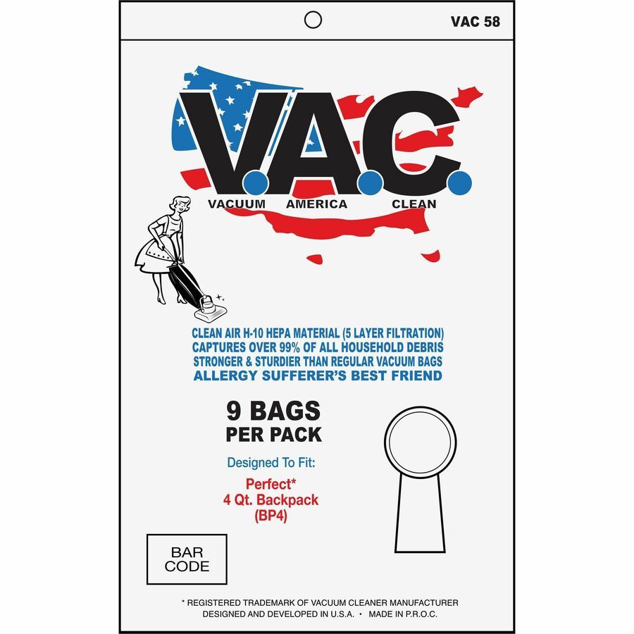 Bags, Cloth, Round Collar, 4Qt, 9pk, Perfect PP4, PP5 Backpack Vac
