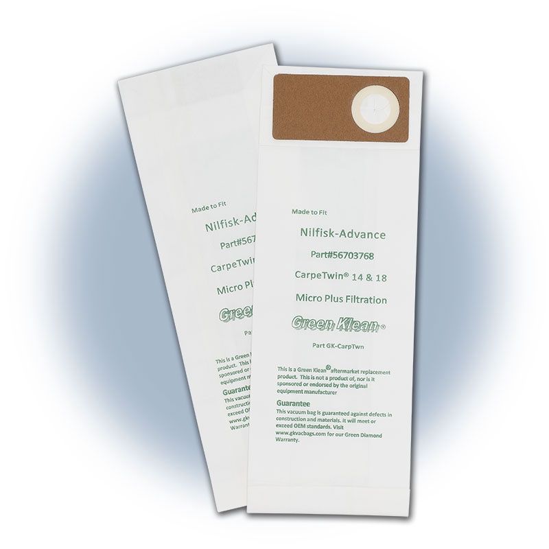 Bags, Paper, 100pk, Nilfisk Carpetwin 14/18, Minuteman Phenom 15/18, Kent Duravac 152, Nilfisk Euroclean Pro 14, Lindhaus Healthcare Pro, Green Klean