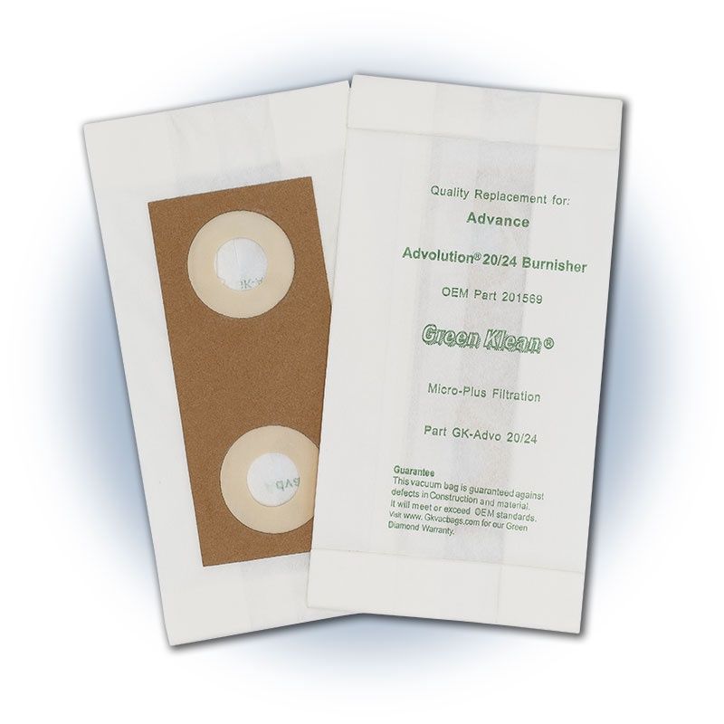 Bags, Paper, 10pk, Advance Advolution 20/24 Burnisher, Clarke 20/24 Burnisher, Green Klean