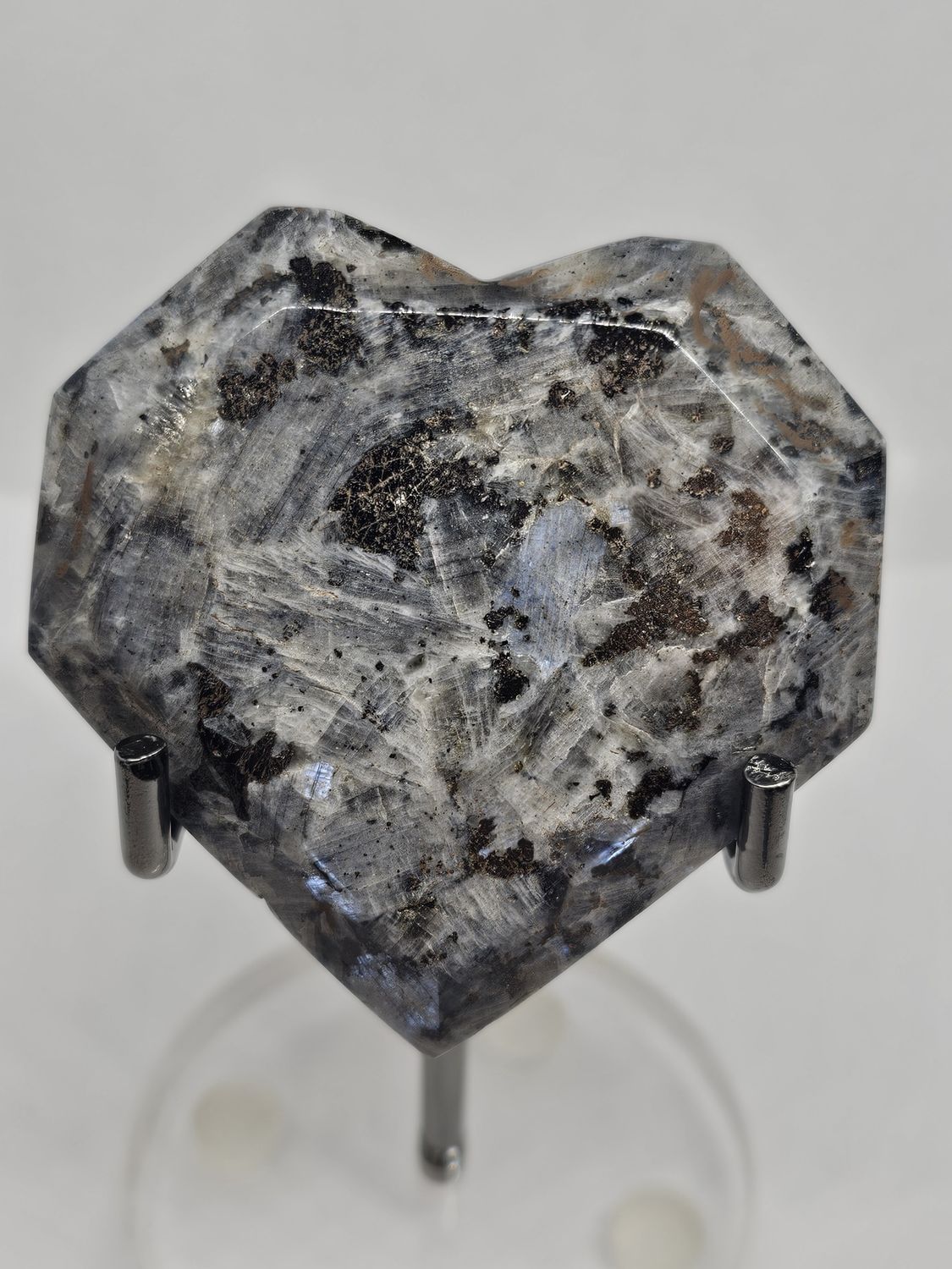 larvikite rainbow faceted heart