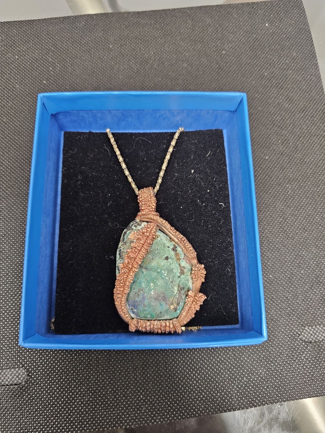 electroformed copper wrapped chrysocolla turquoise large