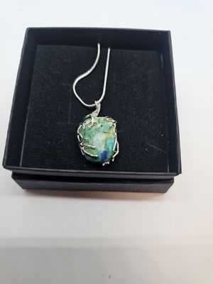 gem silica chrysocolla turquoise silver wrap pendant