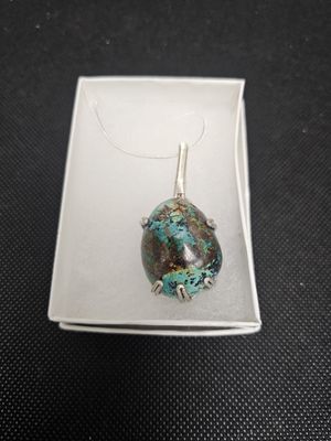 silver wrapped chrysocolla gem silica pendant