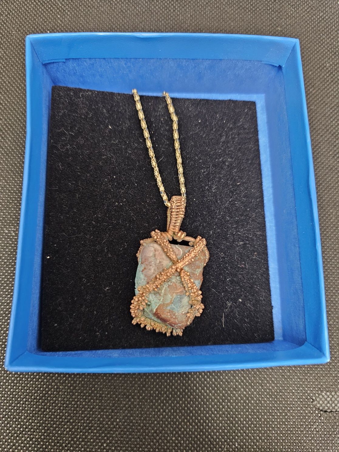electroplated copper wrapped turquoise nugget pendant