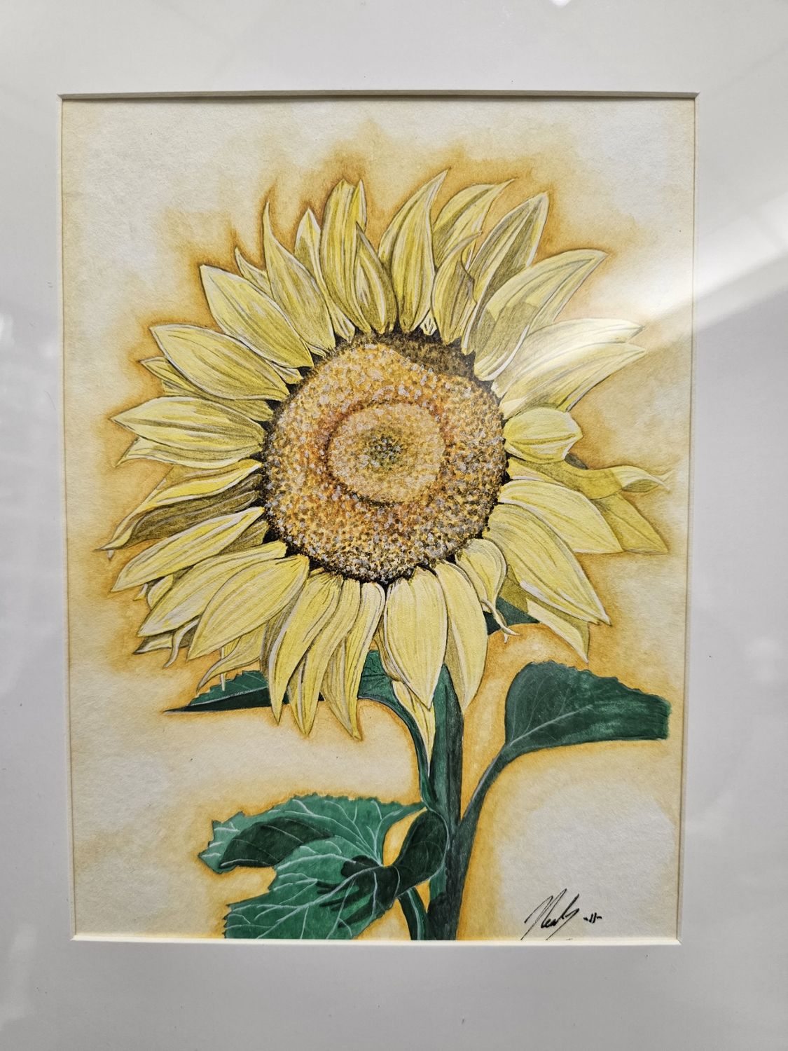 opaque water color micro realism, The sunflower