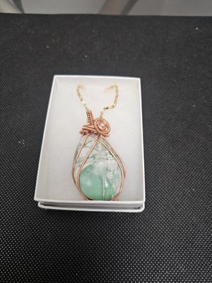 large copper wire wrapped variscite pendant