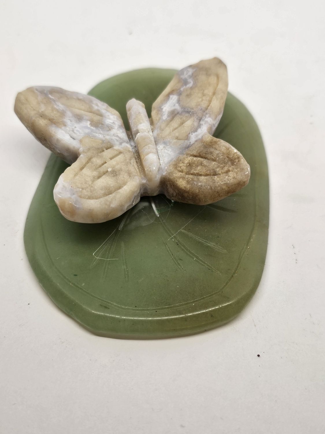 lace agate butterfly on green aventurine