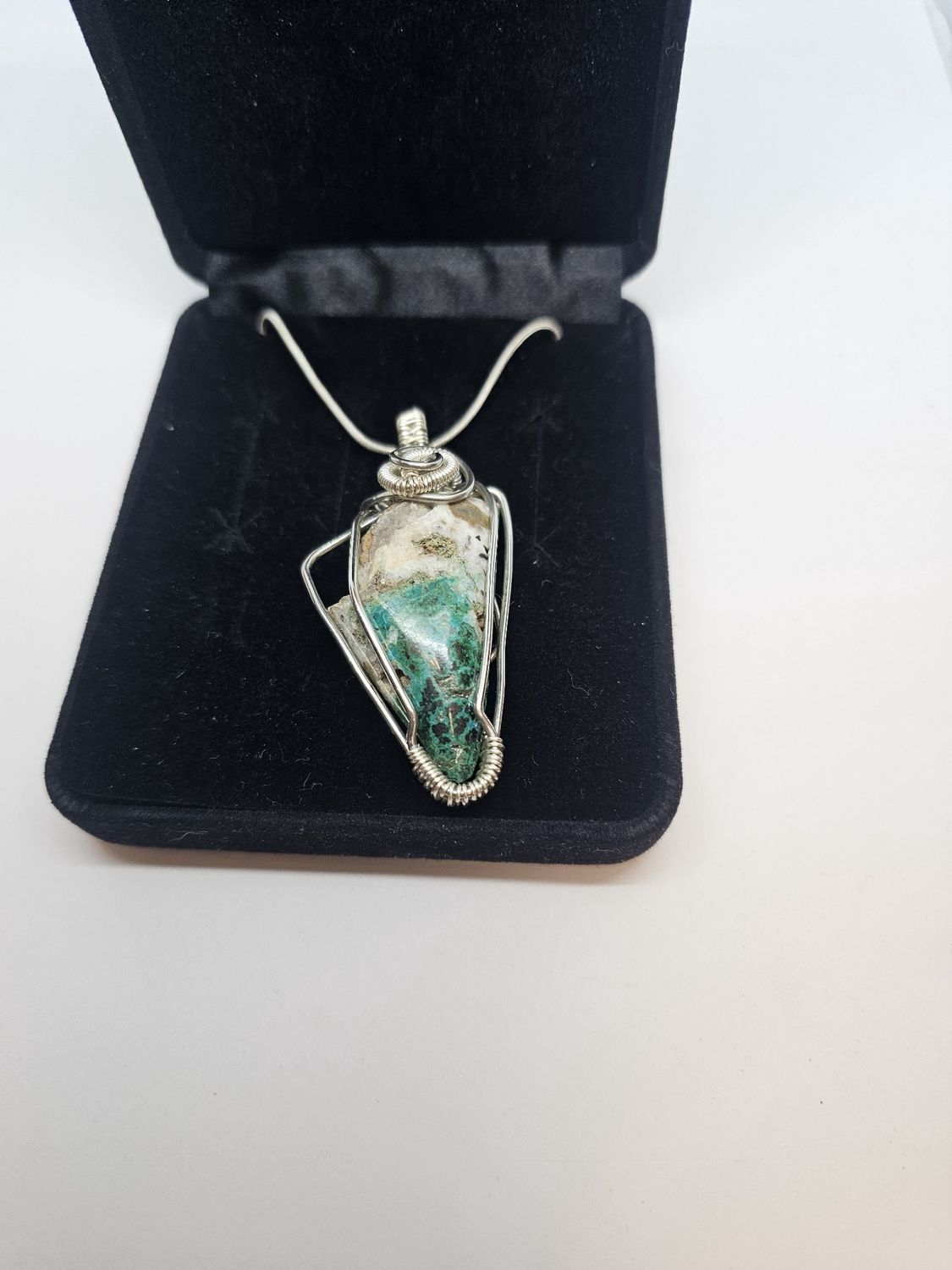chrysocolla gem silica live edge silver wrap