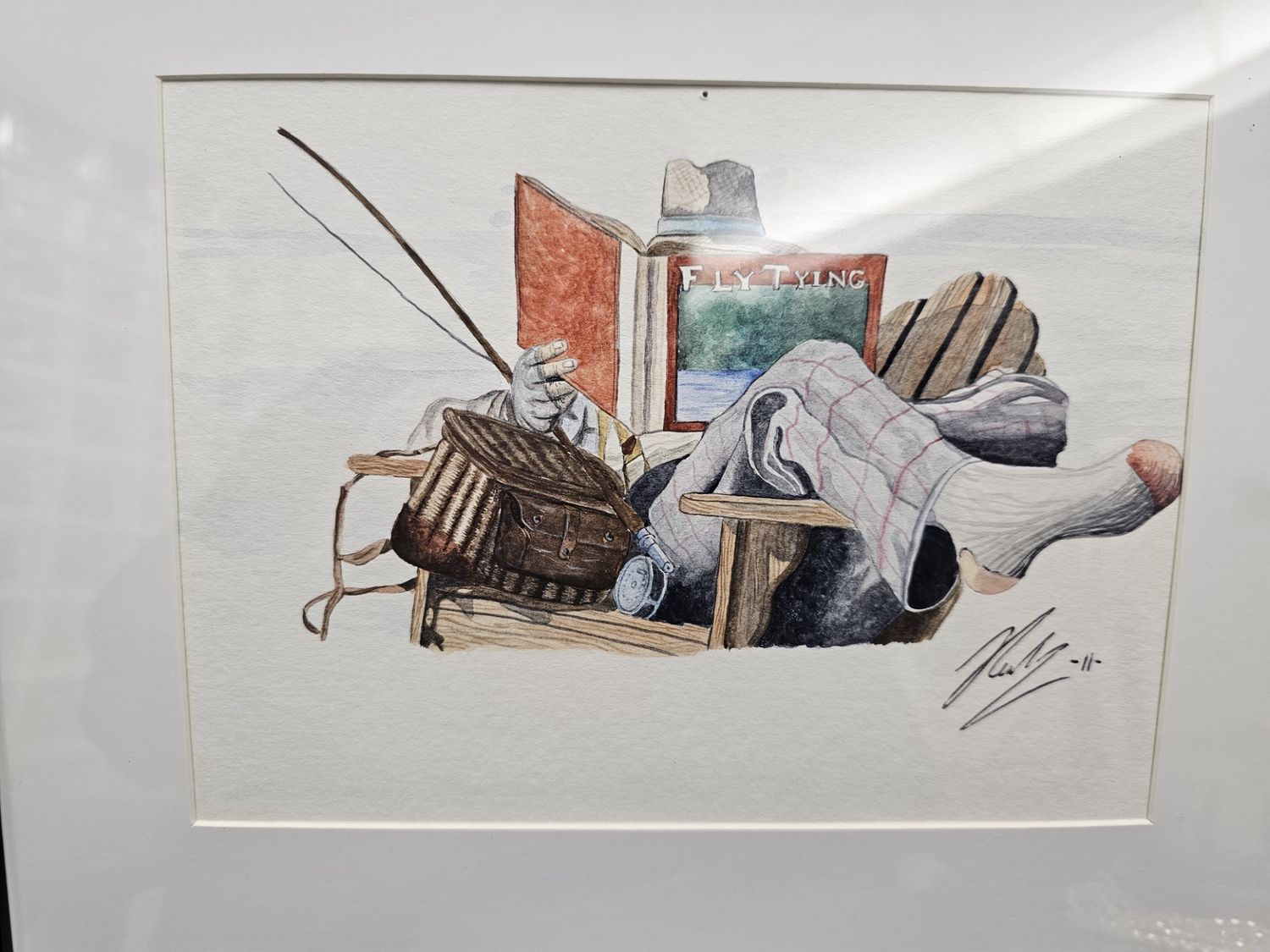 opaque water color micro realism, The fly fisherman