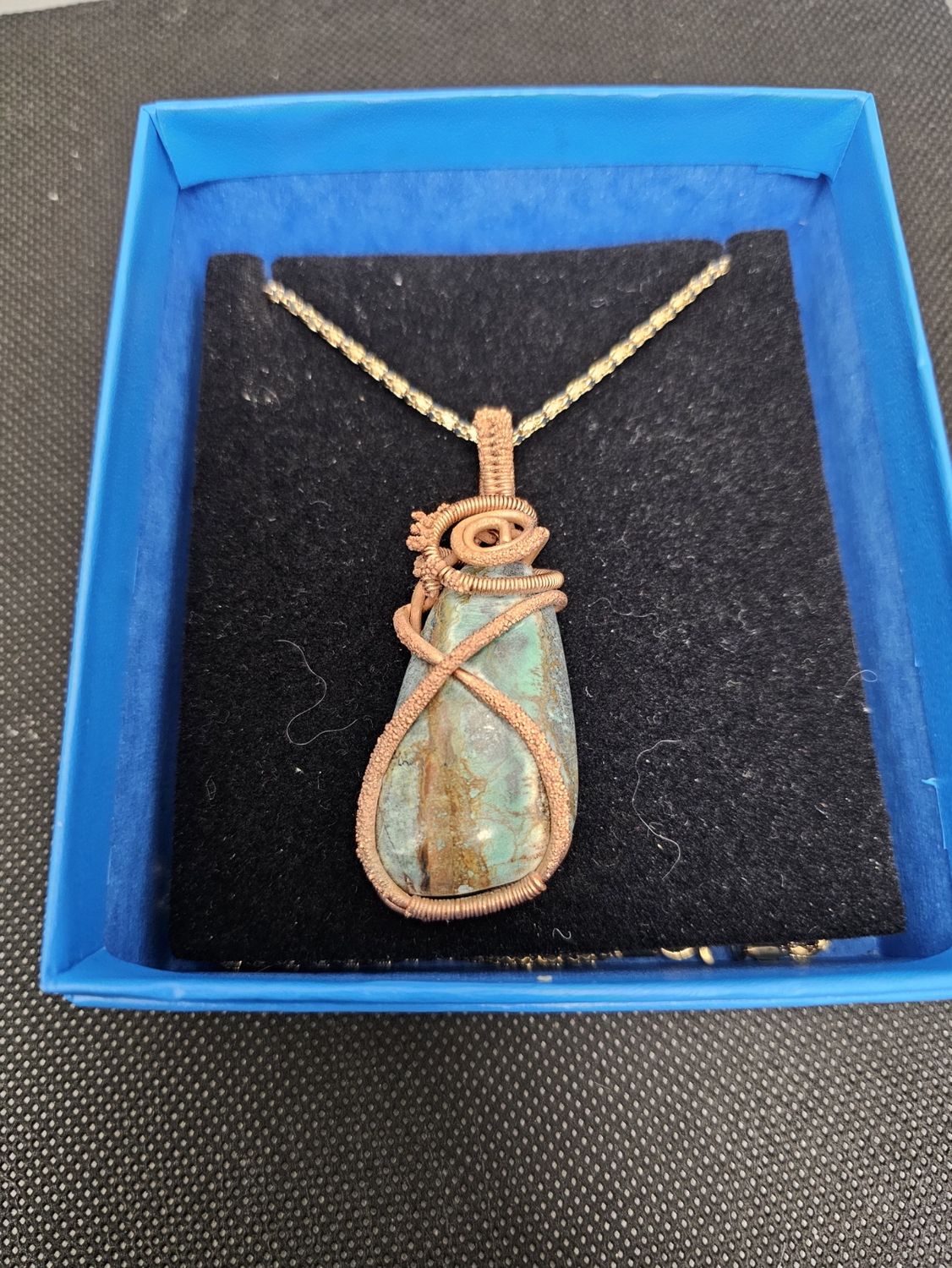 electroformed copper wire wrapped chrysocolla turquoise pendant