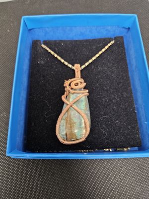 electroformed copper wire wrapped chrysocolla turquoise pendant
