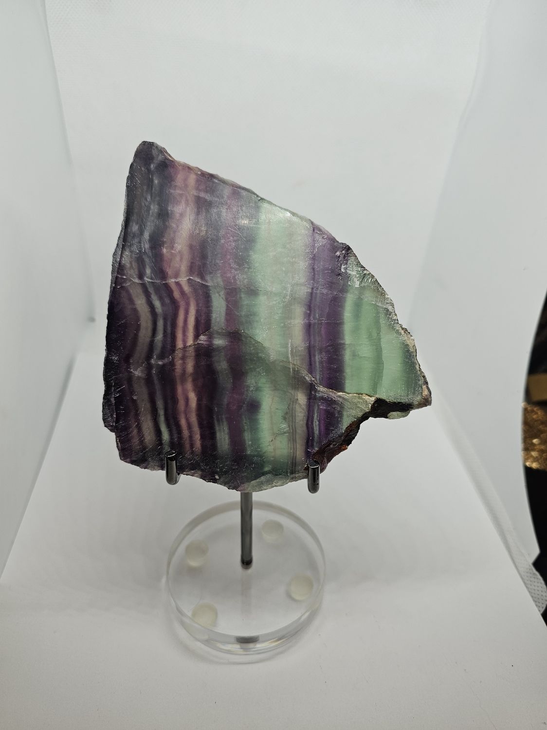 unpolished rainbow fluorite slab