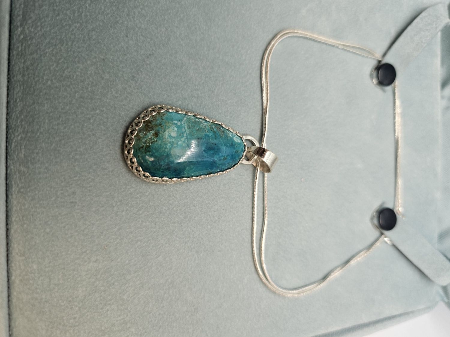 chrysocolla turquoise set in silver pendant med
