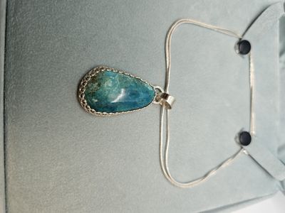 chrysocolla turquoise set in silver pendant med
