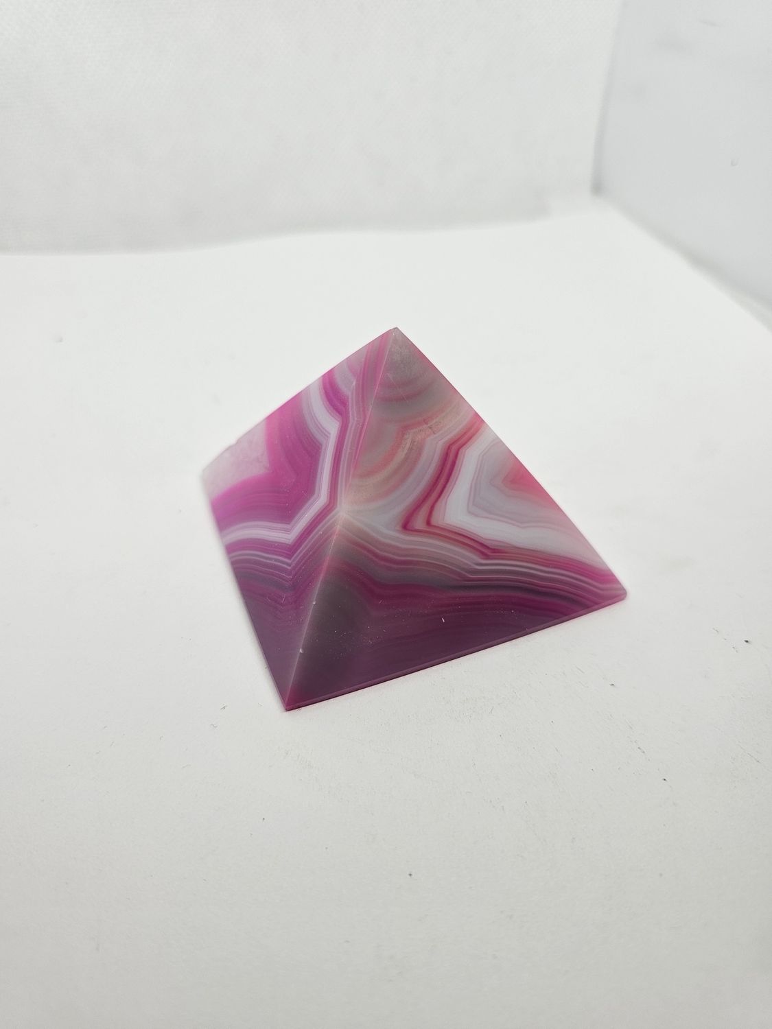 pink dyed agate pyramid
