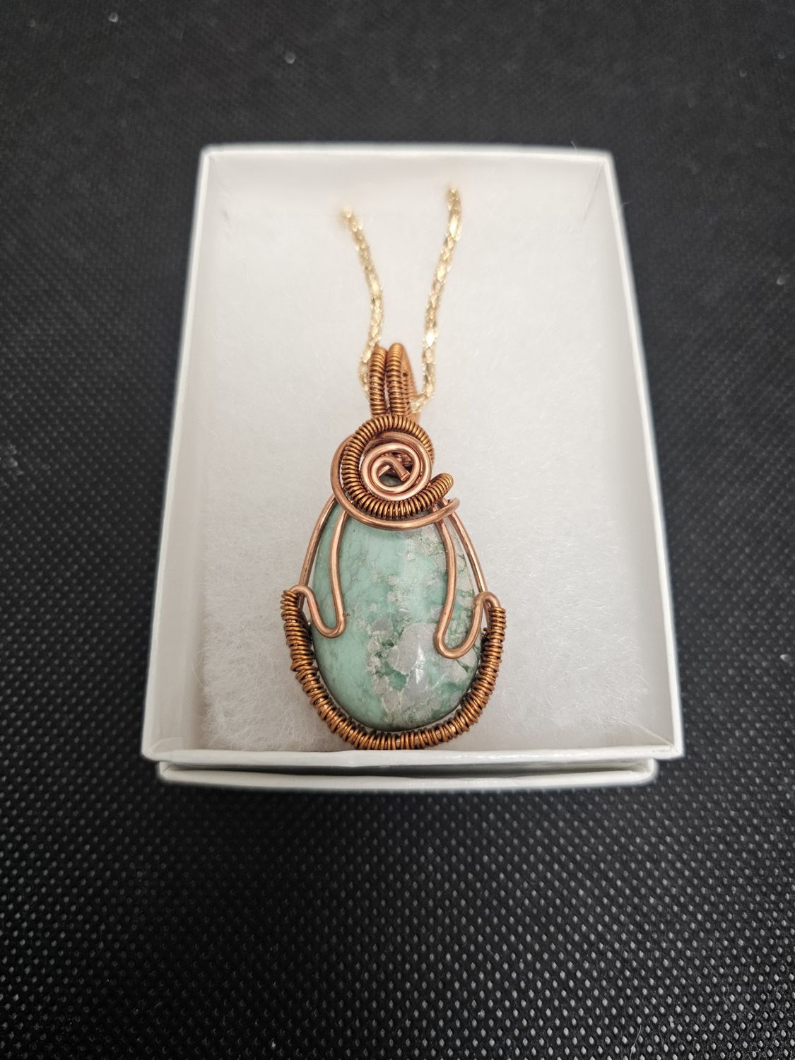 copper wire wrapped variscite pendant