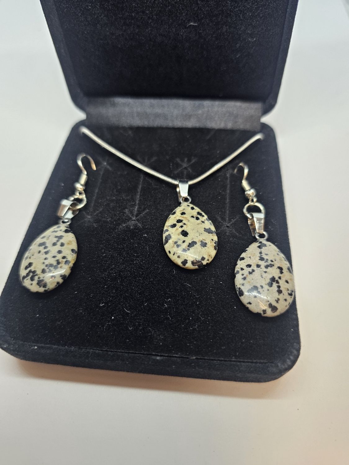 dalmatian jasper pendant and earring set