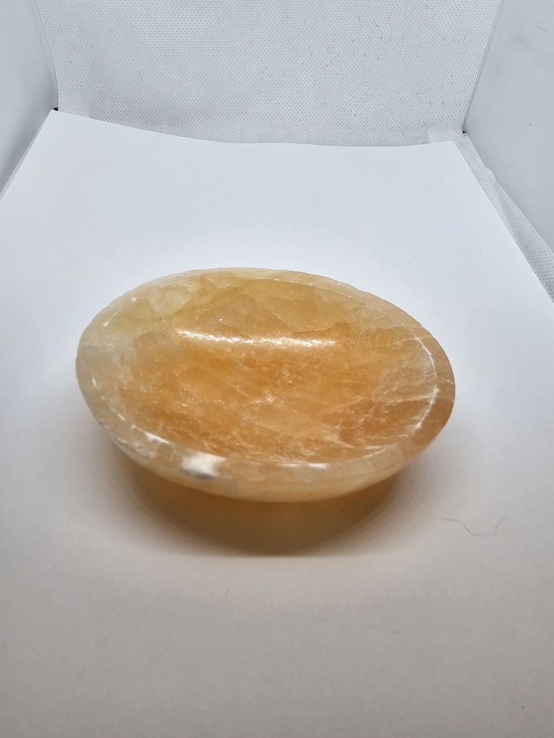 peach selenite oval bowl