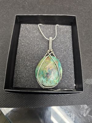 silver wrapped chrysocolla turquoise pendant