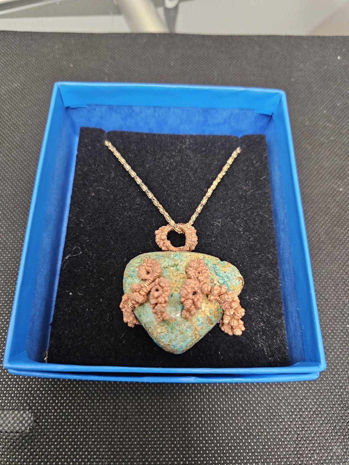 electroformed copper wire wrapped chrysocolla pendant