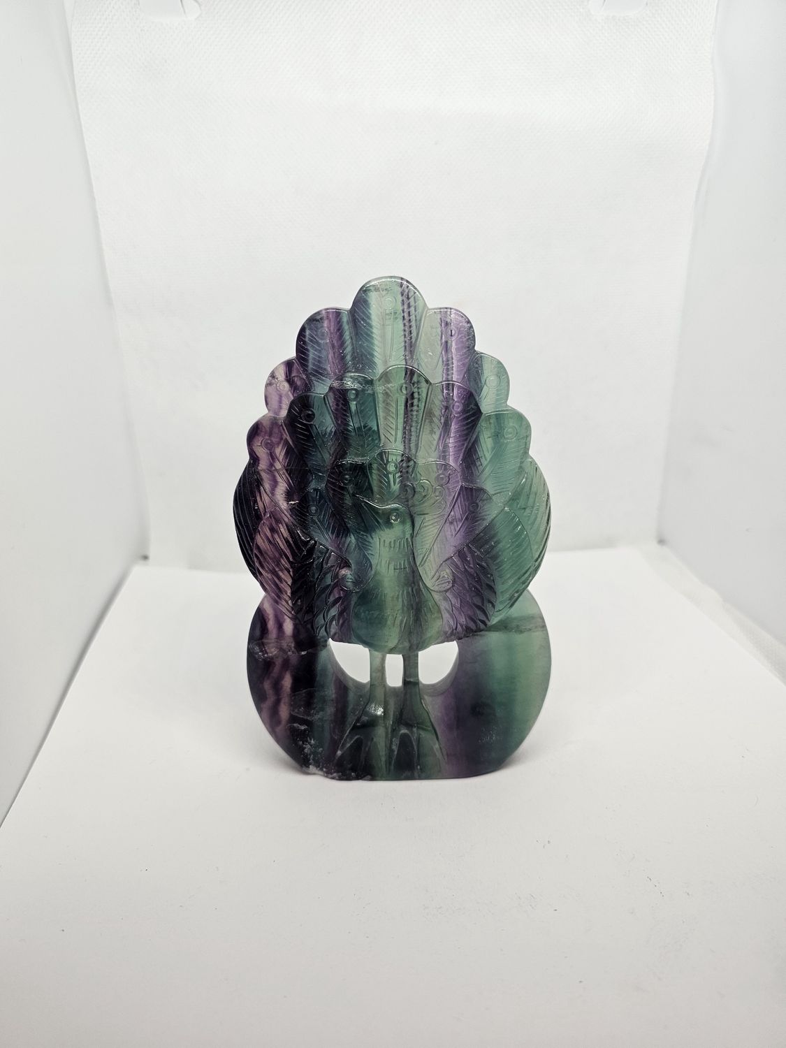 carved rainbow fluorite peacock D
