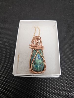 medium copper wire wrapped river blue pendant
