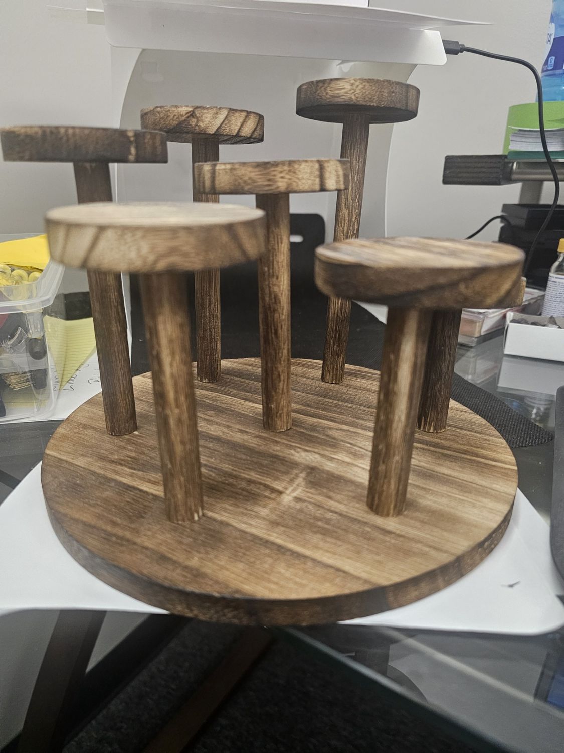 large wooden stone display stand