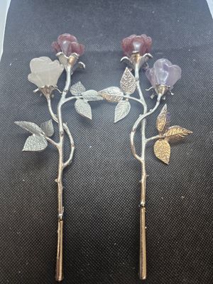 silver tone stems and carved rose