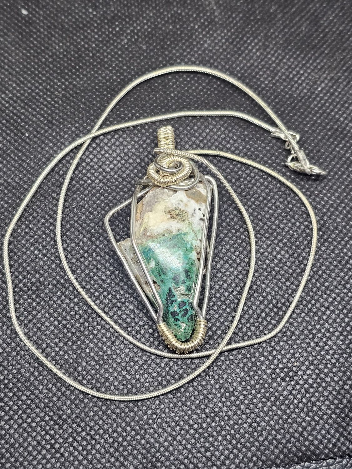 chrysocolla gem silica live edge silver wrap