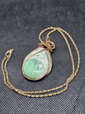 large copper wire wrapped variscite pendant