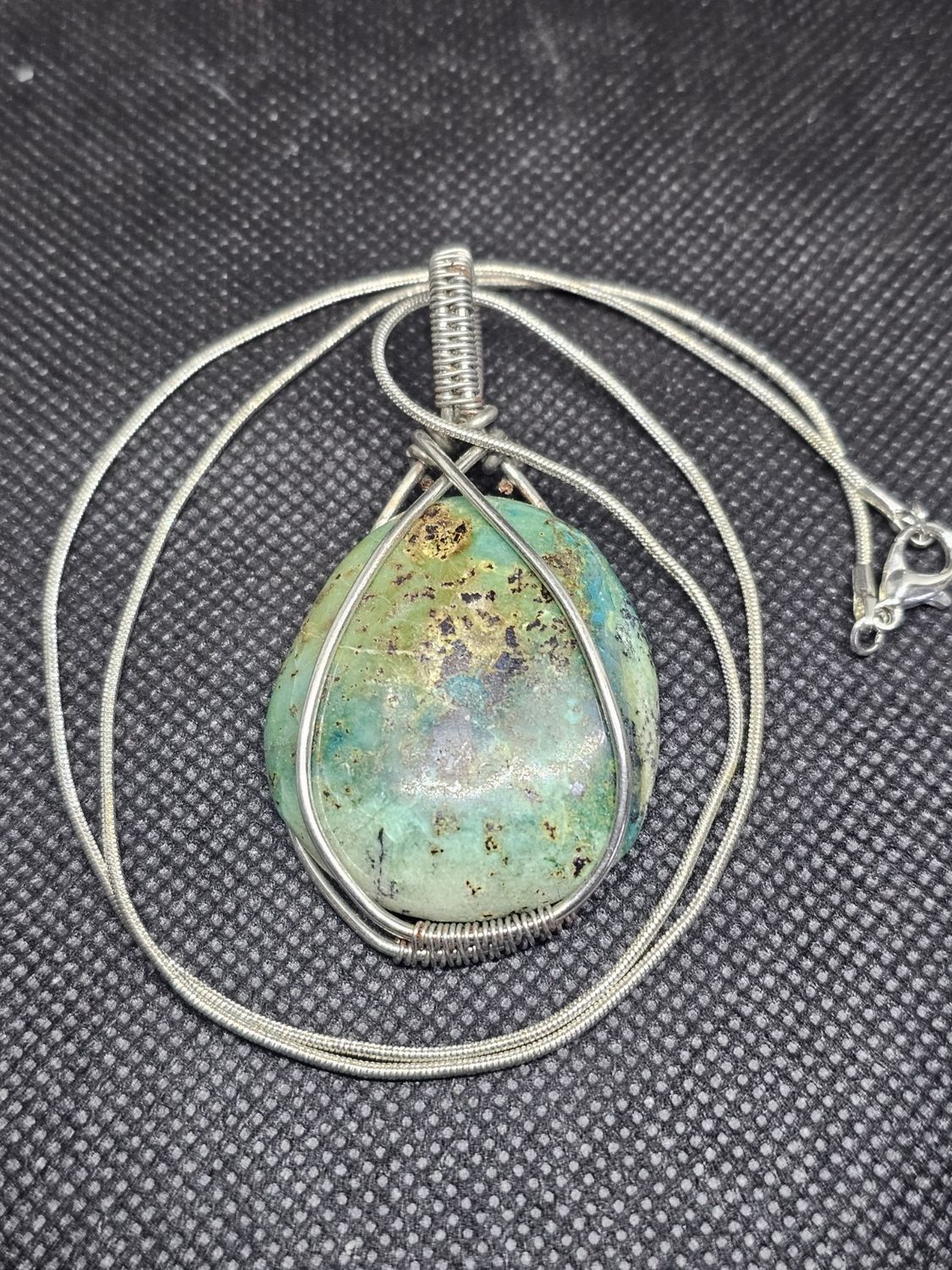 silver wrapped chrysocolla turquoise pendant