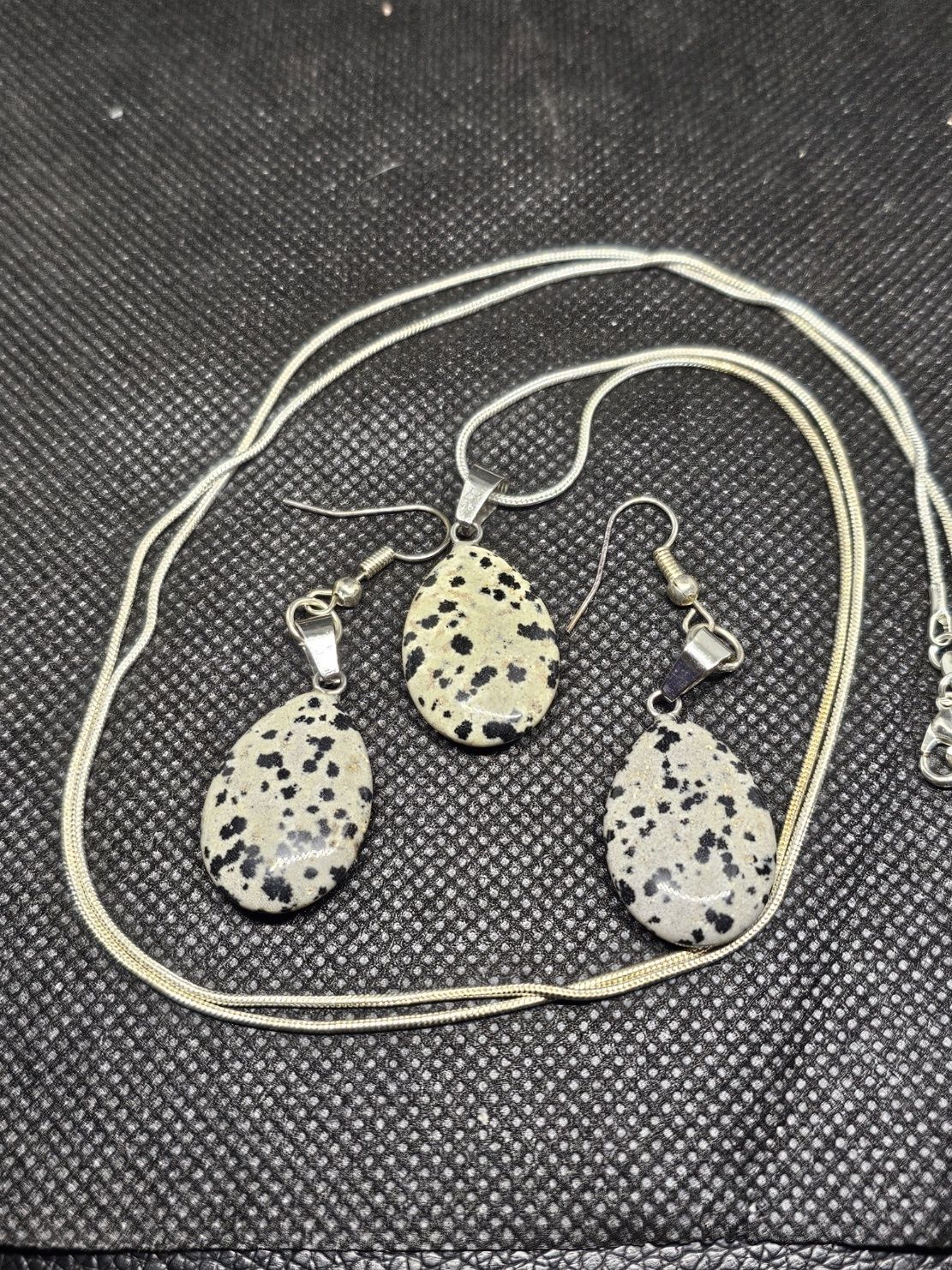 dalmatian jasper pendant and earring set