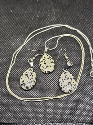 dalmatian jasper pendant and earring set