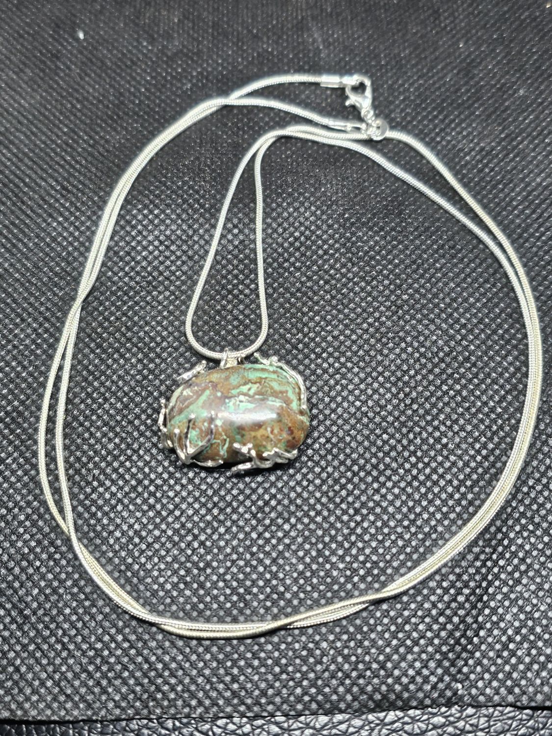 chrysocolla silver wrap pendant