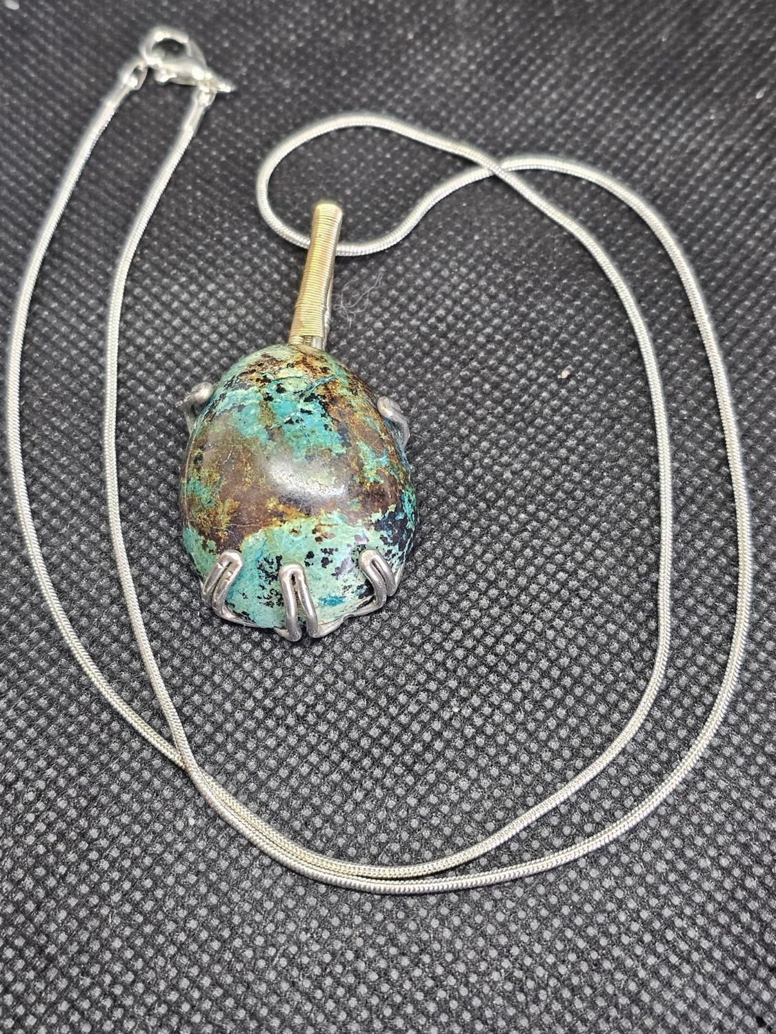 silver wrapped chrysocolla gem silica pendant