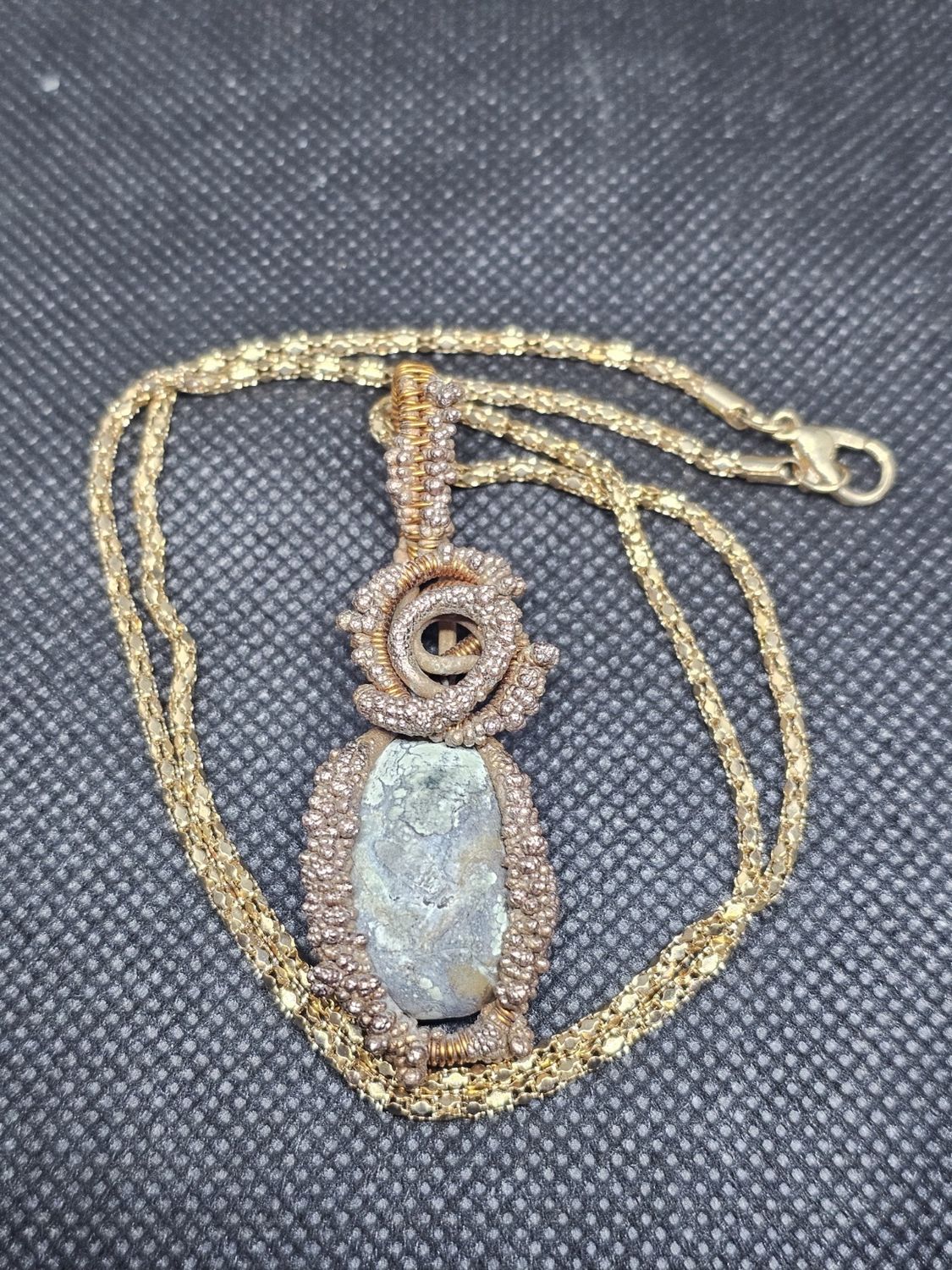 electroformed copper wrapped spotted dick pendant