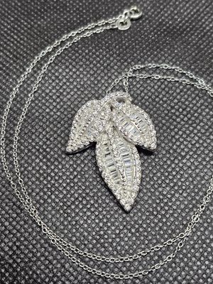 rhodium plated sterling silver leaf necklace