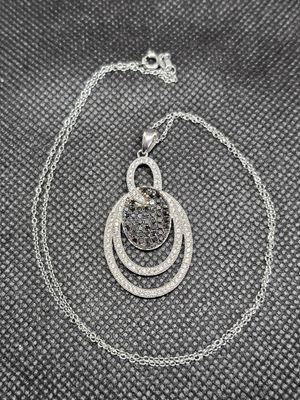 black and white diamond oval necklace 925