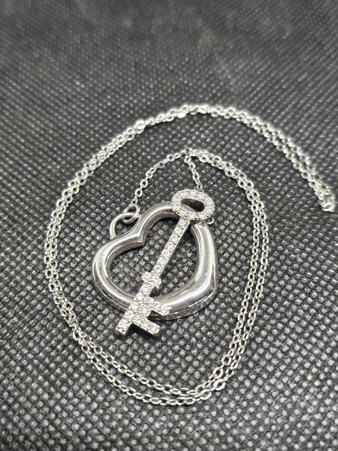 diamond simulant heart key necklace