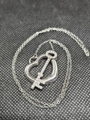 diamond simulant heart key necklace