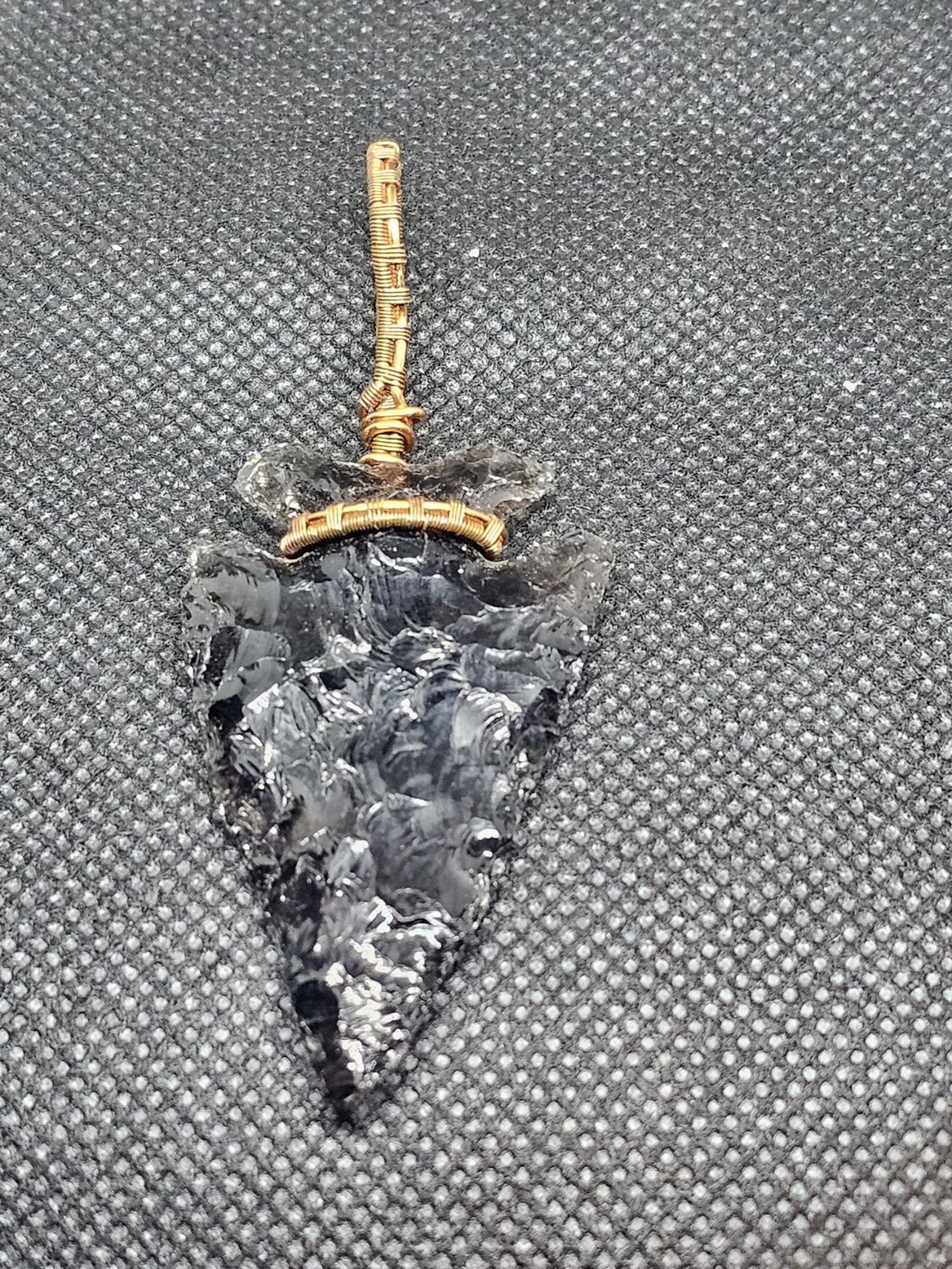 #31 obsidian arrow head wire wrap