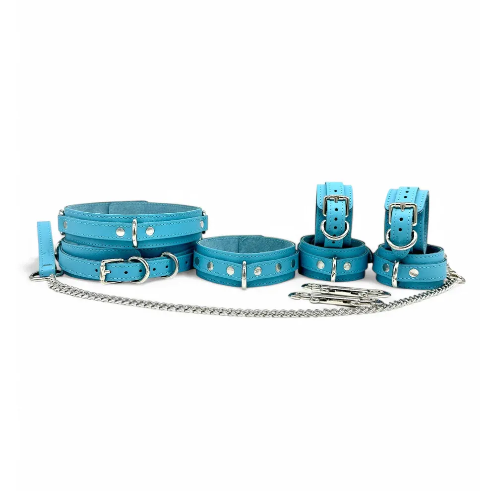 Vienna 7pc Leather Set Blue w/ Silver Small