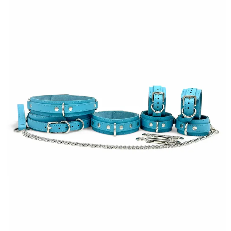 Vienna 7pc Leather Set Blue w/ Silver Small