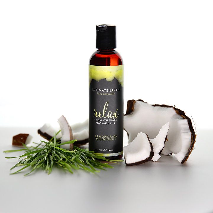 Intimate Earth Massage Oil, Color: Lemon Grass &amp; Coconut, Size: 8 oz