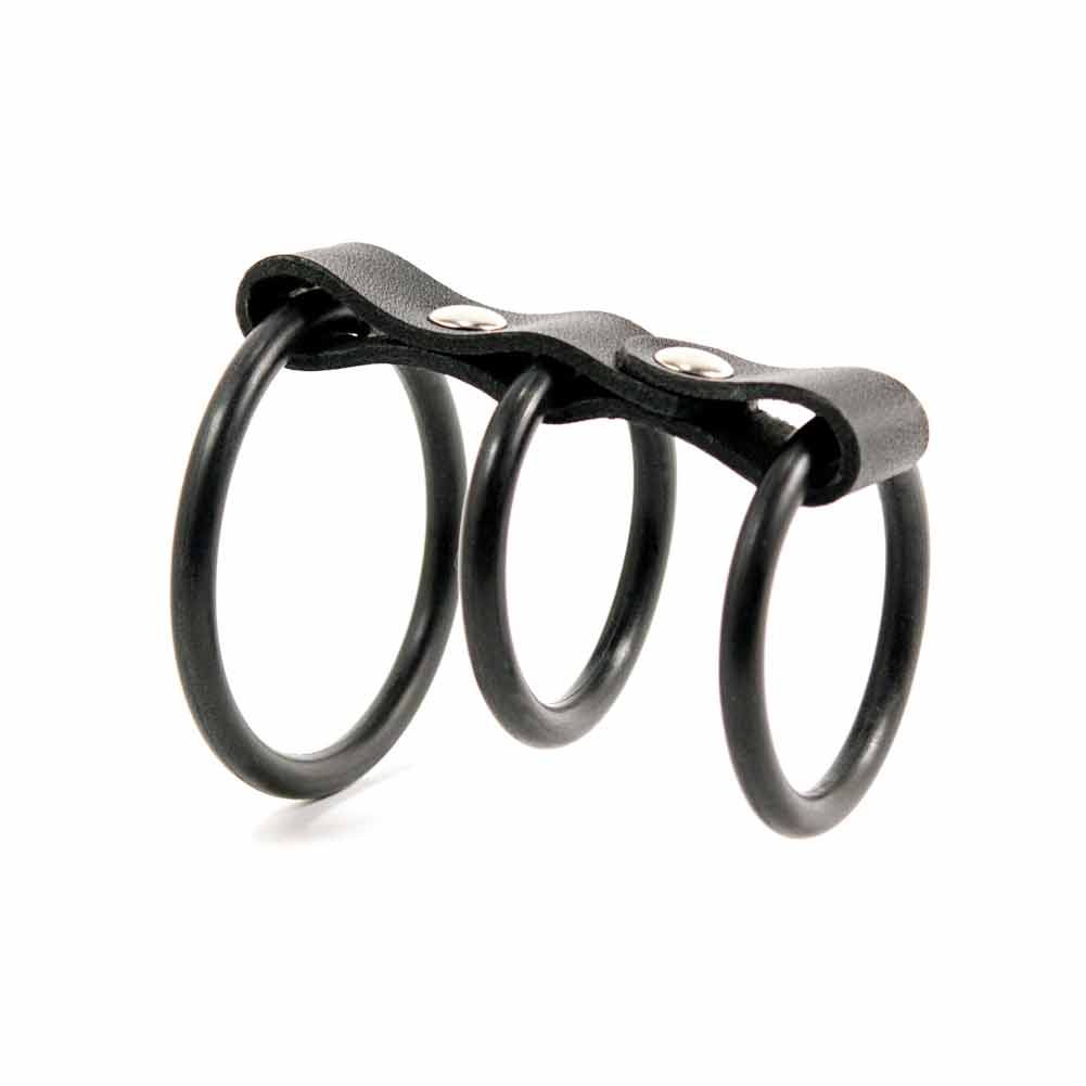 5309 3 Ring Leather SIlicone Cock Ring
