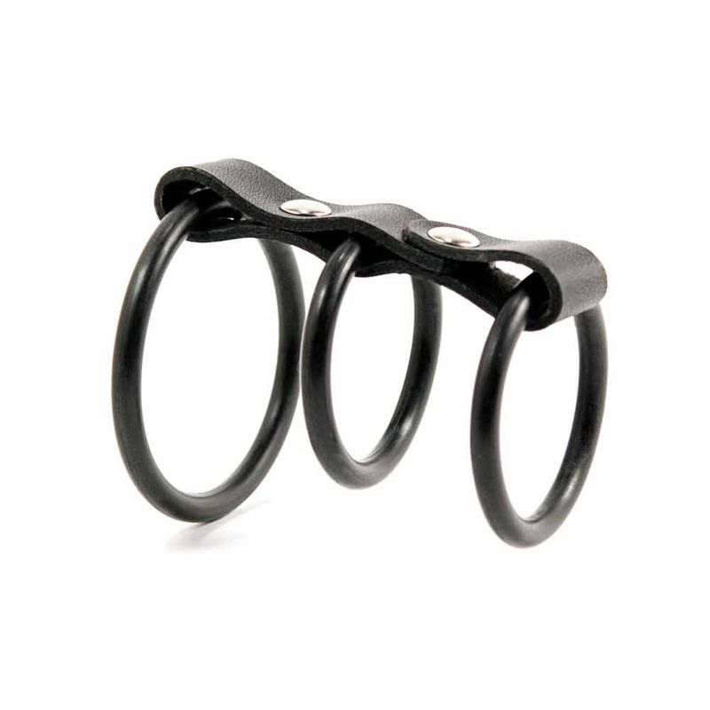 5309 3 Ring Leather SIlicone Cock Ring