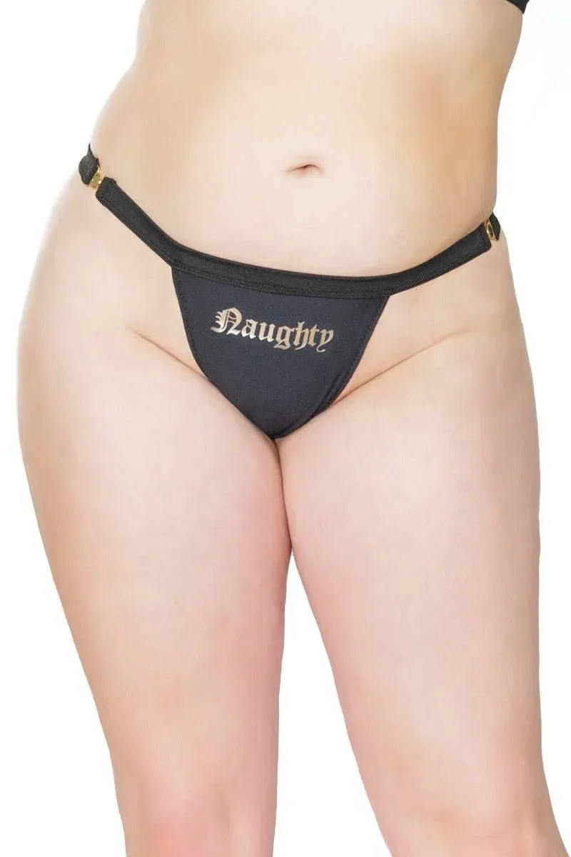 21335X &quot;Naughty&quot; Thong Black/Gold OS/XL