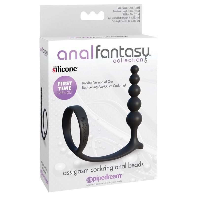 PD4696 Cockring Anal Beads, Color: Black