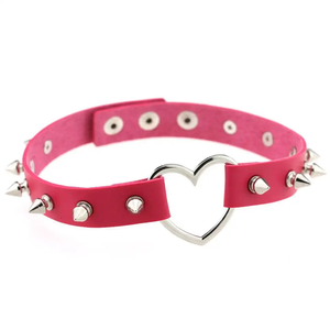 LHC-5 Spike Heart Collar Hot Pink
